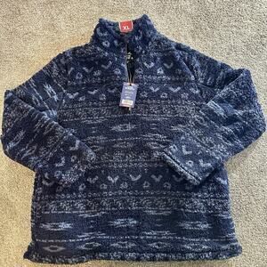 NEW Aztec Alpine Sherpa Pullover Fleece Jacket Blue XL Quarter Zip Western NWT